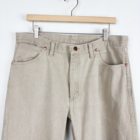 Vintage Wrangler Men’s Khaki Tan Straight Leg Jeans Sz 36x30 - Picture 3 of 9